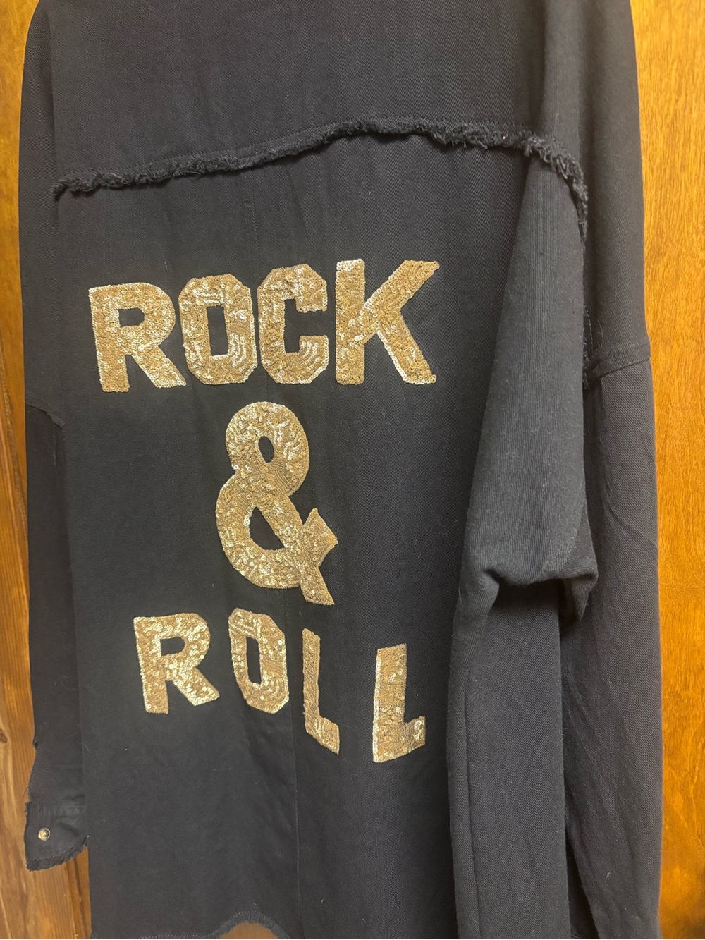 DAVI & DANI Black denim jacket with Gold 'ROCK & ROLL' Graphic